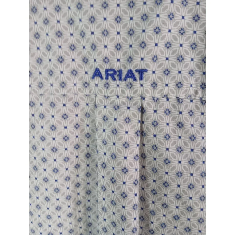 Ariat Mens Button Down Long Sleeve Shirt Size XXL Blue White Geometric - Picture 10 of 16